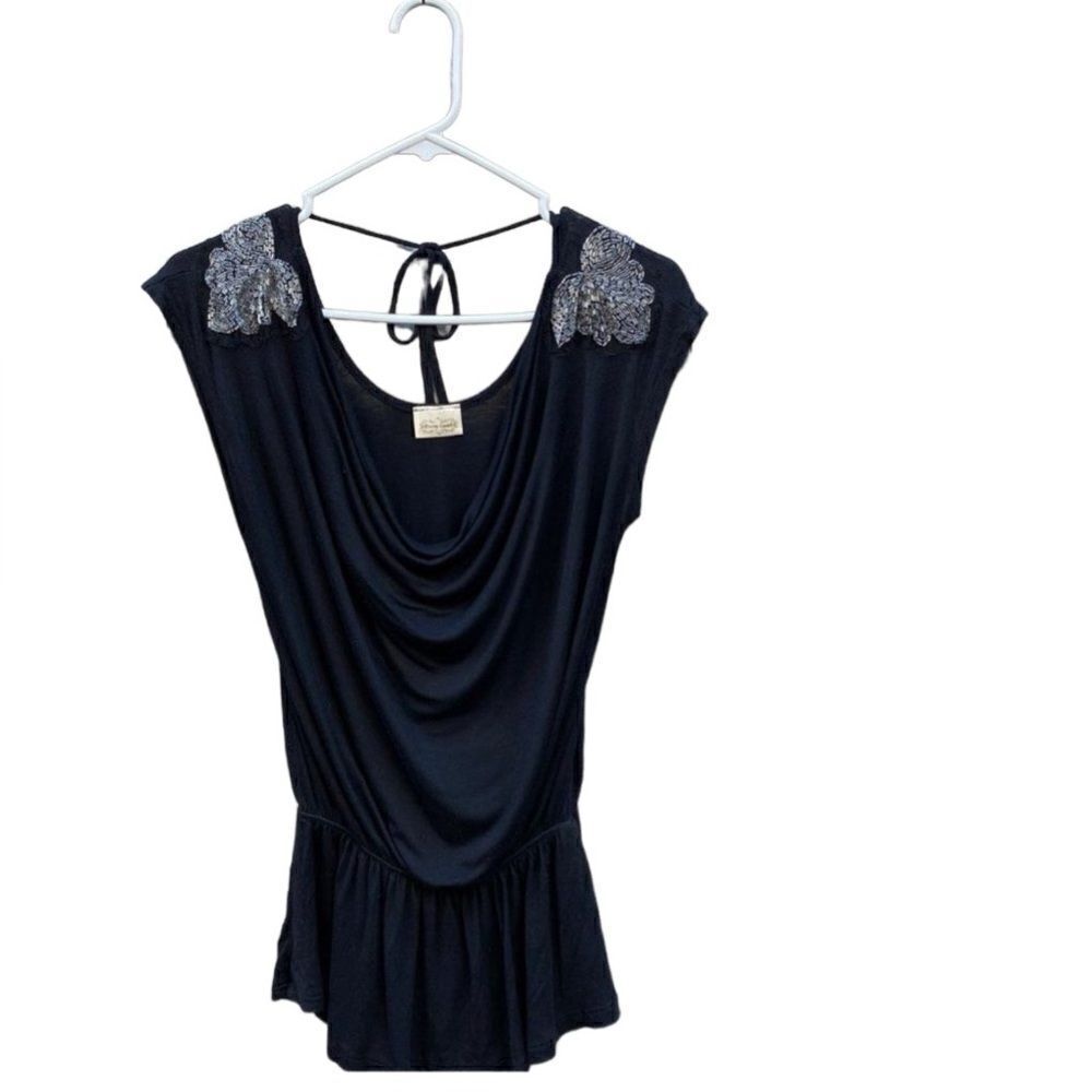 Pretty Good Y2K Black Disco Top Beaded SZ S